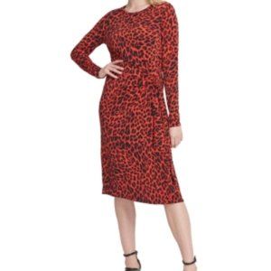 DKNY Red Leopard Print Knot Front Dress NWT